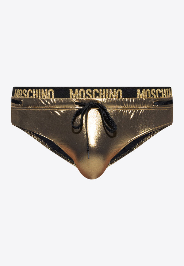 Moschino Glittered Logo Glossy Swim Briefs 232V3 A4225 9306-0606