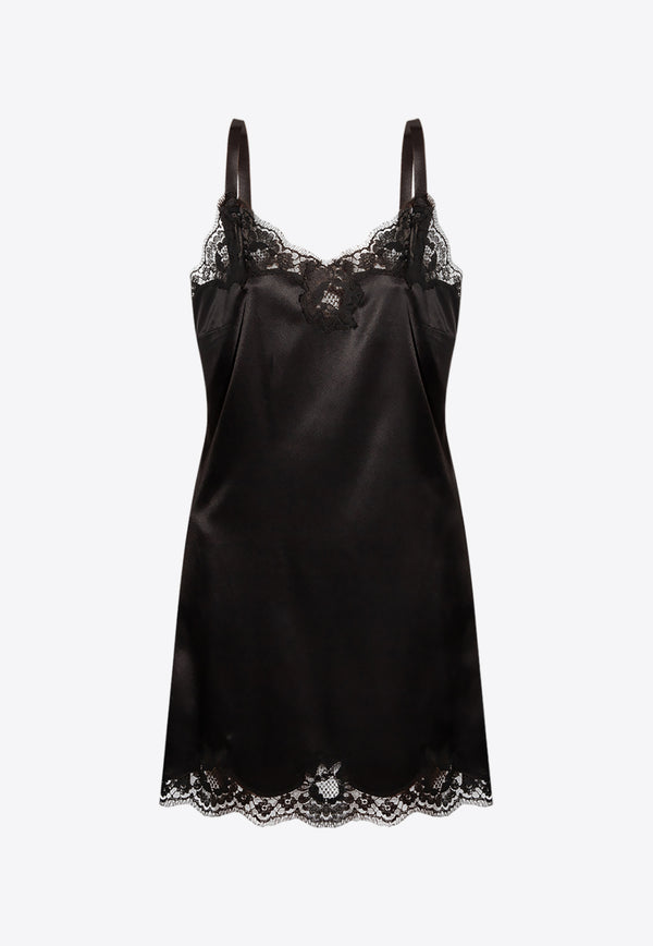 Dolce & Gabbana Lace-Trimmed Silk Camisole Dress Black 62081900