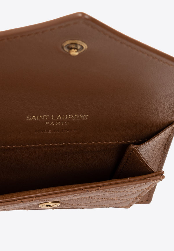 Saint Laurent Gaby Cardholder in Quilted Leather Brown Onesize