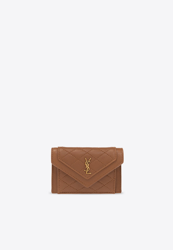 Saint Laurent Gaby Cardholder in Quilted Leather Brown Onesize