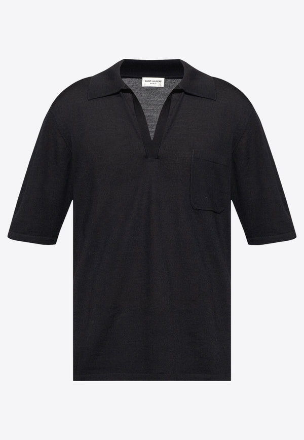 Saint Laurent Short-Sleeved Polo T-shirt in Wool Black mrtwstd_XL
