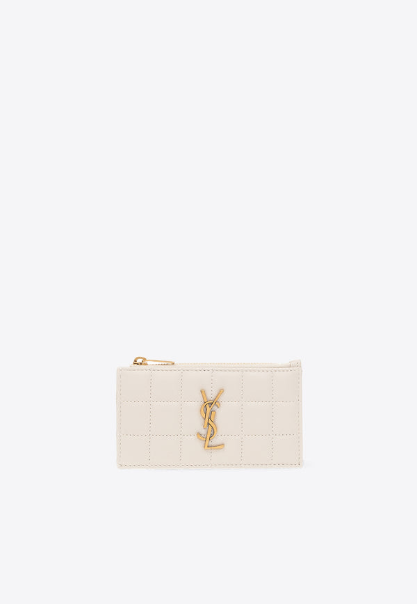 Saint Laurent Cassandre Zipped Cardholder in Quilted Leather Cream Onesize