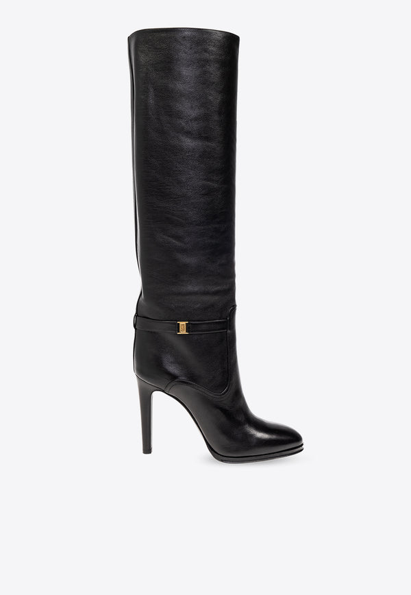 Saint Laurent Diane 100 Knee-High Leather Boots Black wshoeseu_EU 38.5
