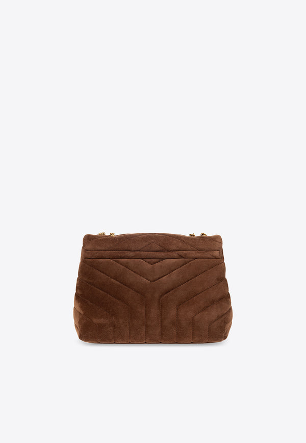 Saint Laurent Small Loulou Shoulder Bag in Quilted Suede Brown Onesize