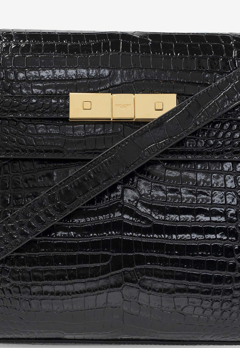 Saint Laurent Manhattan Croc-Embossed Leather Shoulder Bag 579271 DND0J-1000