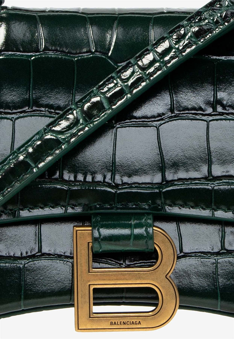 Balenciaga XS Hourglass Crocodile-Embossed Crossbody Bag 592833 1LRGM-3011