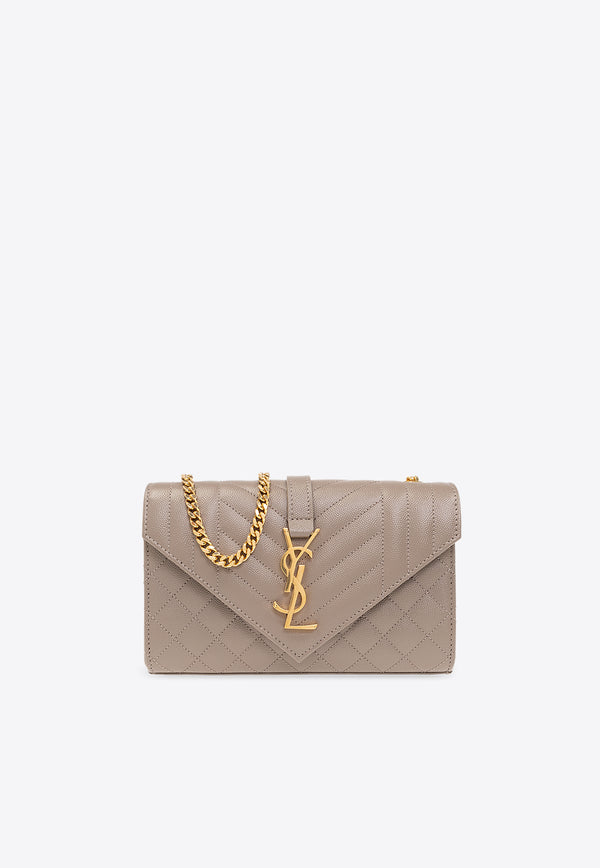 Saint Laurent Small Envelope Shoulder Bag in Quilted Leather Beige Onesize