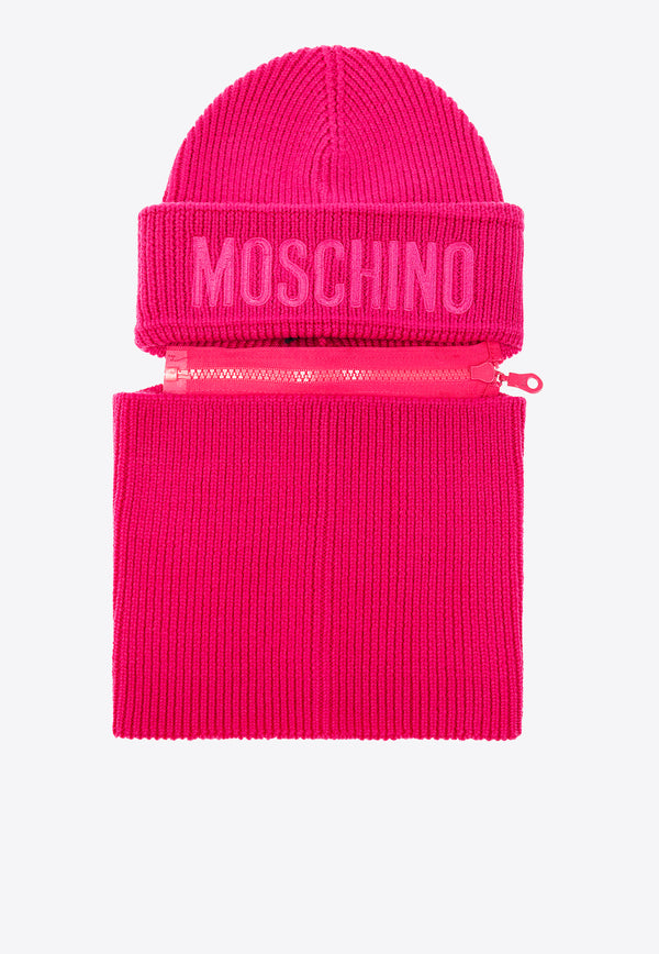 Moschino Logo Beanie with Detachable Tube Scarf Pink 60092 M5741-009
