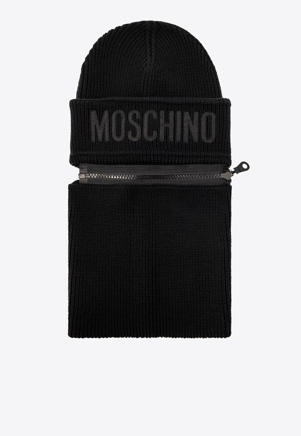 Moschino Logo Beanie with Detachable Tube Scarf Black 60092 M5741-016