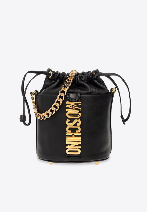 Moschino Logo Plaque Leather Bucket Bag Black 2327 A7427 8008-0555