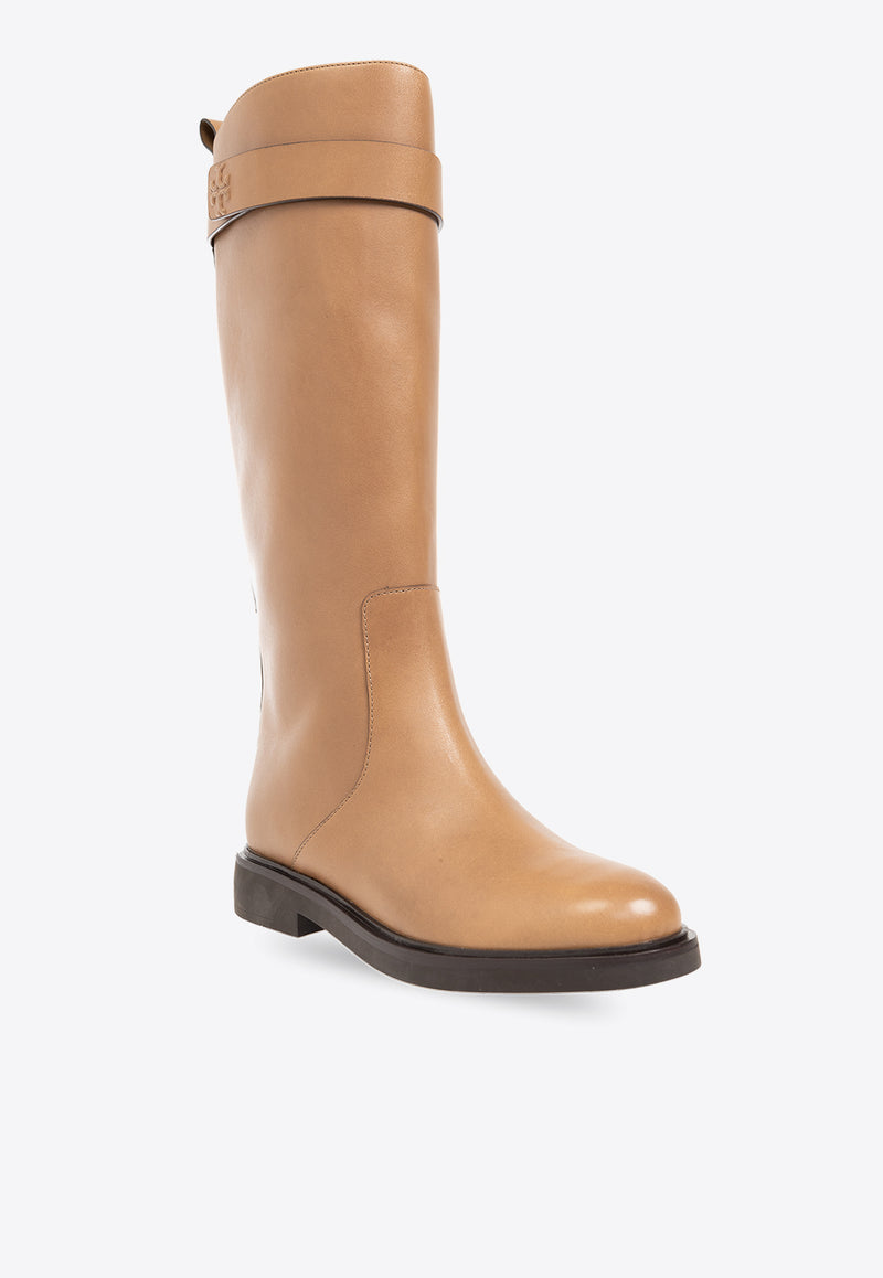 Tory Burch Leather Knee-High Boots  Beige 150030 0-200