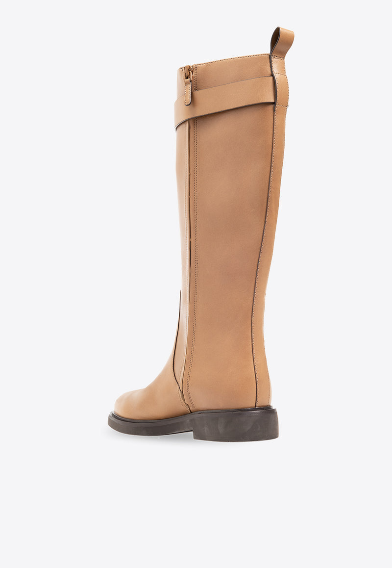 Tory Burch Leather Knee-High Boots  Beige 150030 0-200