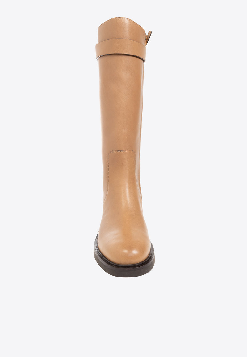 Tory Burch Leather Knee-High Boots  Beige 150030 0-200