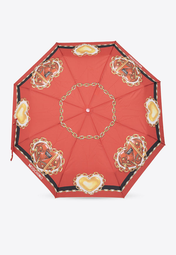 Moschino Graphic Logo-Print Folding Umbrella Red 66019100