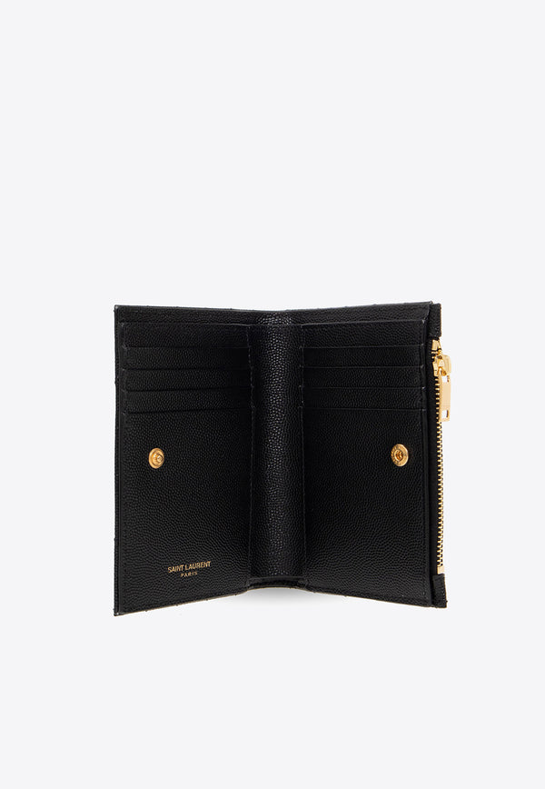 Saint Laurent Cassandre Zipped Bi-Fold Wallet in Embossed Leather Black 668287 BOW01-1000