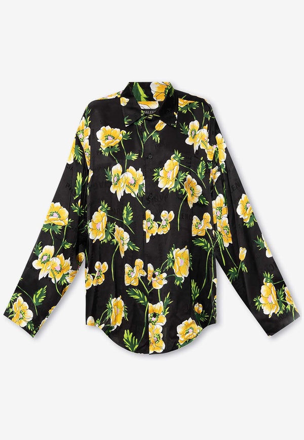 Balenciaga Floral Print Button-Up Silk Shirt 681631 TPL45-1361