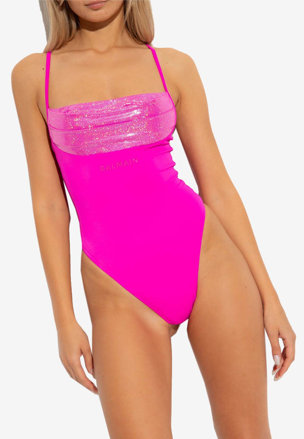 Balmain Draped One-Piece Swimsuit Hot Pink BKBH81540 0-667