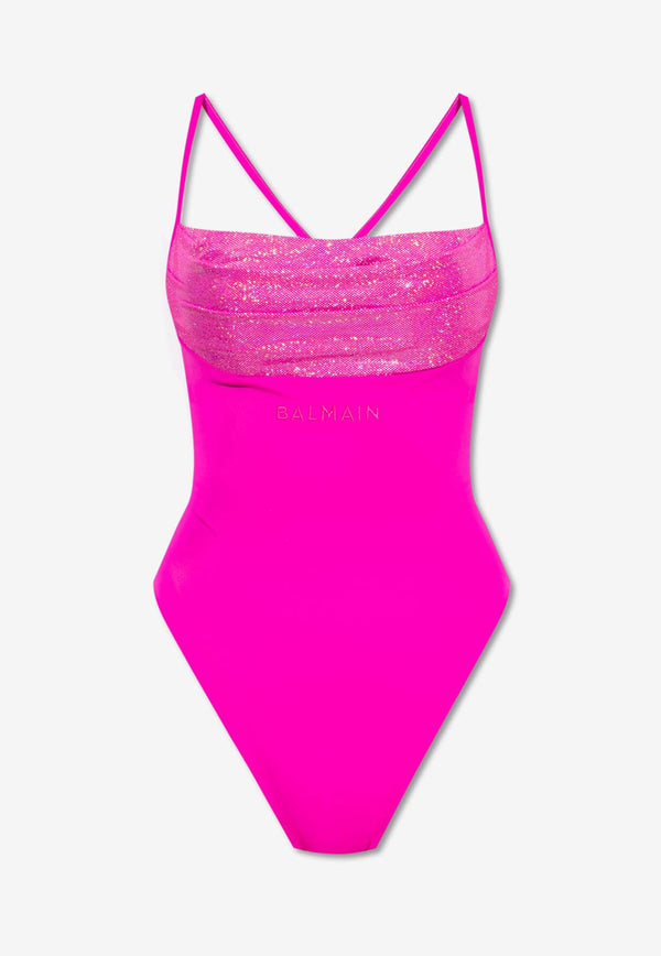 Balmain Draped One-Piece Swimsuit Hot Pink BKBH81540 0-667