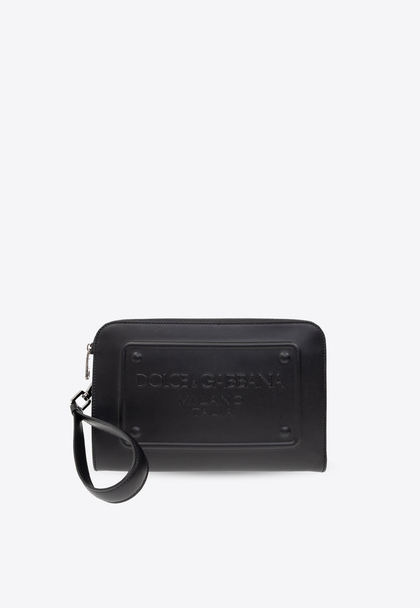 Dolce & Gabbana Logo Embossed Leather Pouch Bag BM1751 AG218-80999
