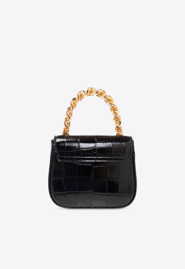 Versace Mini La Medusa Croc-Embossed Leather Shoulder Bag Black 1003016 1A08724-1B00V