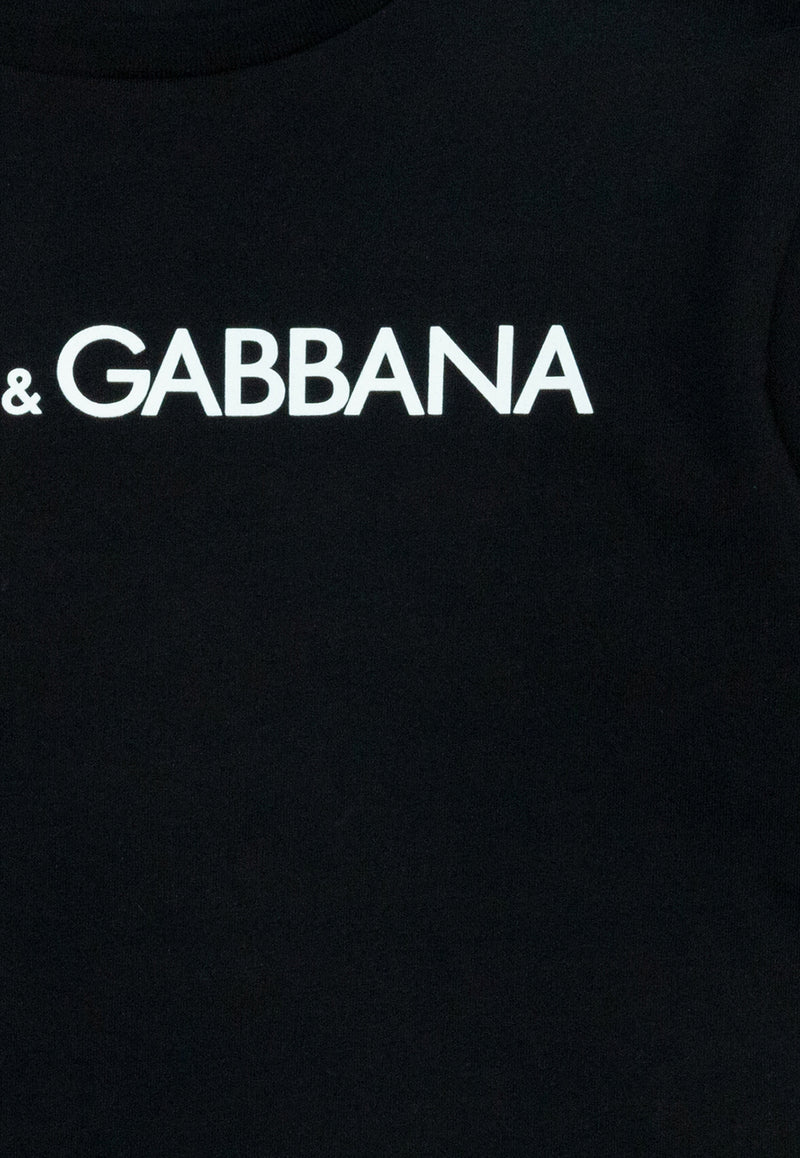 Dolce & Gabbana Kids Girls Logo Print Crewneck T-shirt Black L4JTCY G7KK1-S9000