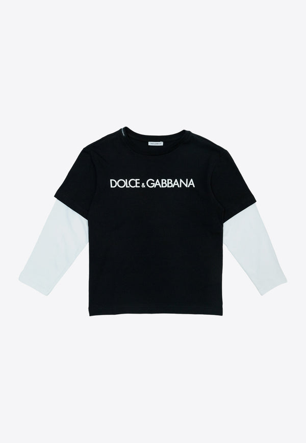Dolce & Gabbana Kids Girls Logo Print Crewneck T-shirt Black L4JTCY G7KK1-S9000