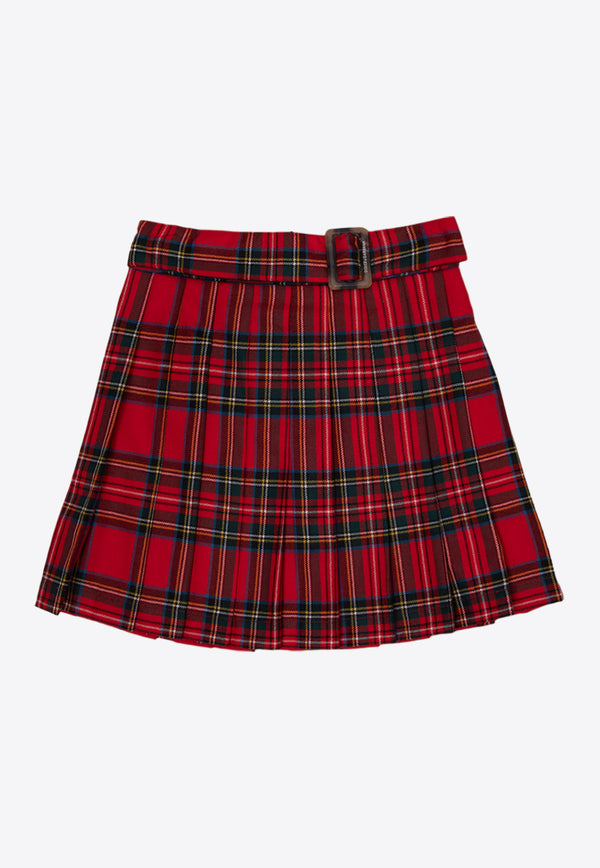 Dolce & Gabbana Kids Girls Checked-Pattern Wool Skirt Red L54I71 FQ2C9-S8118