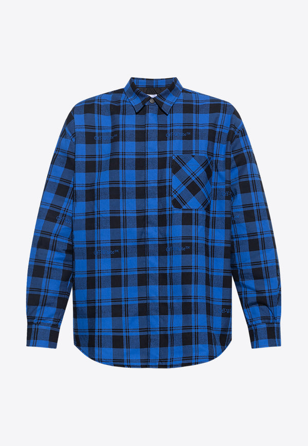 Off-White Logo Embroidered Checked Shirt Blue OMES003F23 FAB001-4800