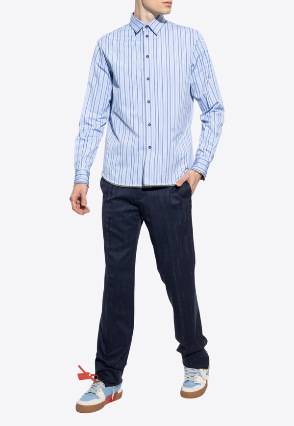 Off-White Pinstriped Button-Down Shirt Blue OMGE024F23 FAB004-4140