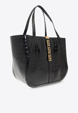 Versace Large Greca Goddess Tote Bag in Croc-Embossed Leather Black 1011570 1A08724-1B00V