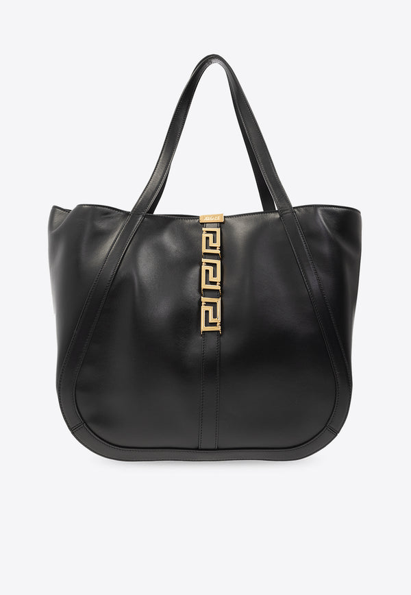 Versace Large Greca Goddess Tote Bag in Calf Leather Black 1011570 1A08774-1B00V