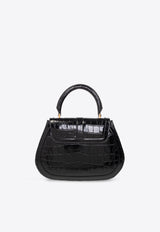 Versace Greca Goddess Crossbody Bag in Croc-Embossed Leather Black 1012105 1A08724-1B00V