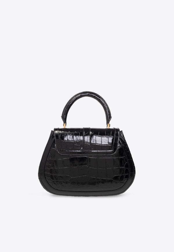 Versace Greca Goddess Crossbody Bag in Croc-Embossed Leather Black 1012105 1A08724-1B00V