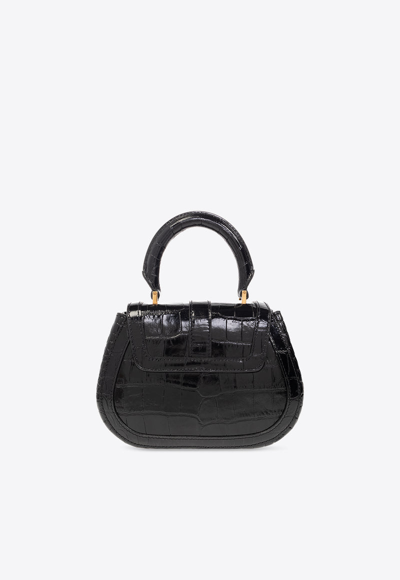 Versace Mini Greca Goddess Crossbody Bag in Croc-Embossed Leather Black 1012106 1A08724-1B00V