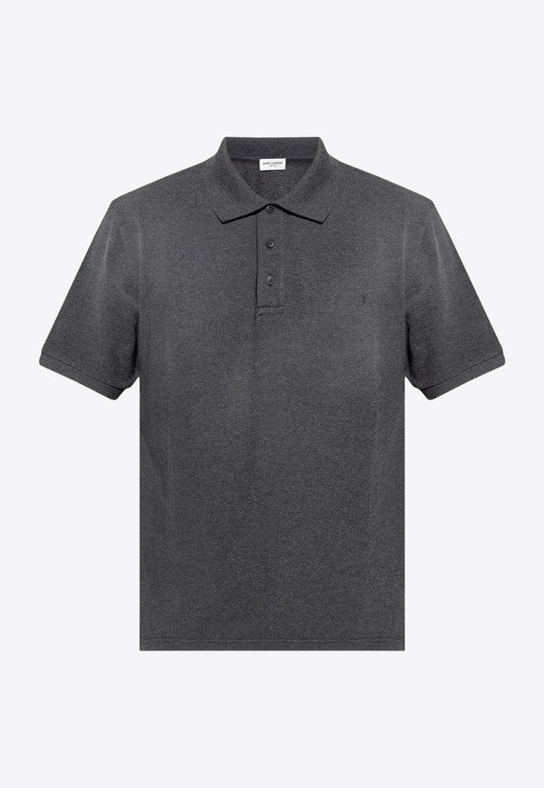 Saint Laurent Cassandre Embroidered Polo T-shirt Gray 751102 Y37HC-1406