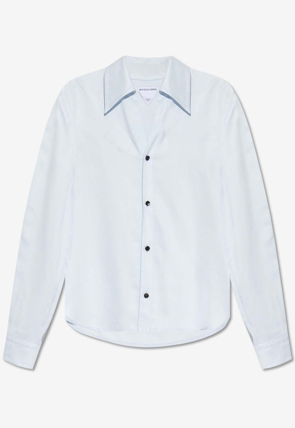 Bottega Veneta Long-Sleeved Satin Shirt Morning Mist 756670 V35E0-1582