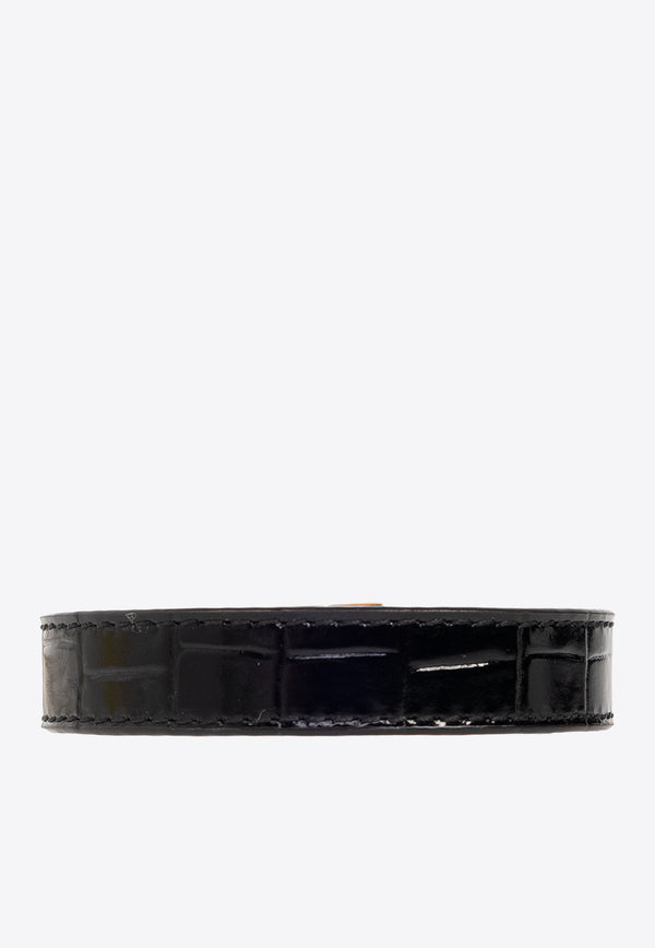 Saint Laurent Stud Croc-Embossed Leather Bracelet Black 756749 AACJI-1000