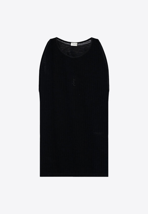 Saint Laurent Logo Embroidered Sleeveless T-shirt Black 757294 YBMV2-1000