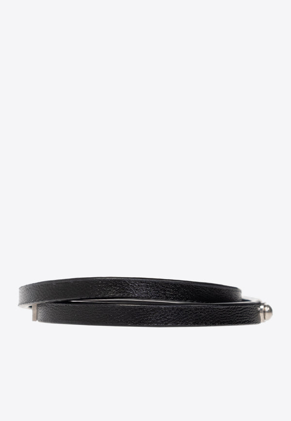 Saint Laurent Double-Wrap Leather Bracelet Black 758343 BL44E-1000