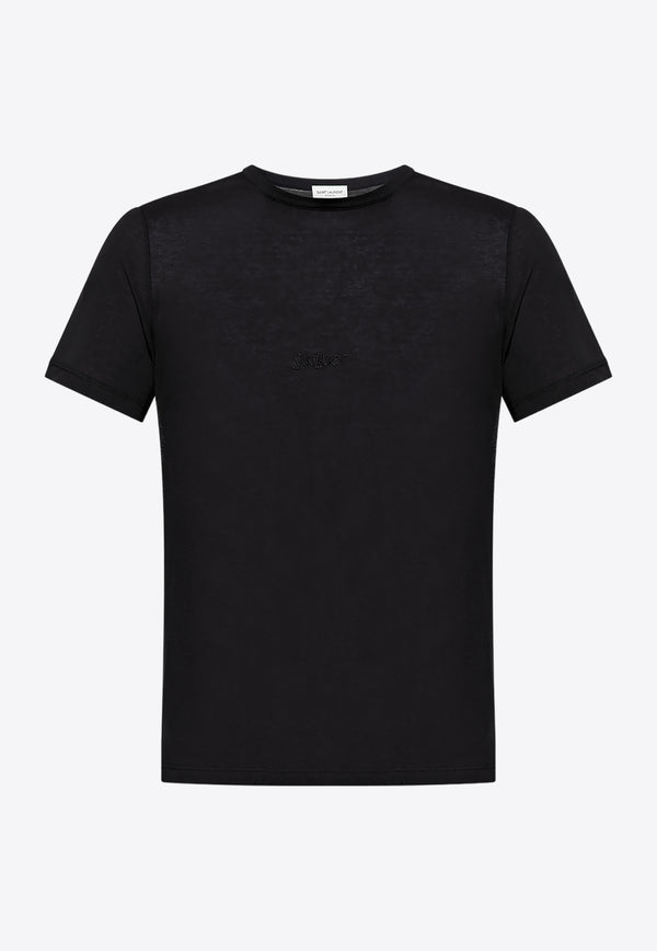 Saint Laurent Logo Embroidered T-shirt Black 759363 Y37LN-1000