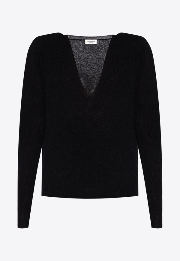 Saint Laurent V-neck Knitted Sweater Black 759721 Y76IF-1000