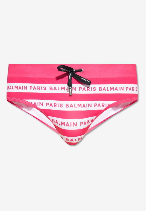Balmain Logo Striped Drawstring Swimming Brief Pink BWB211170 0-668