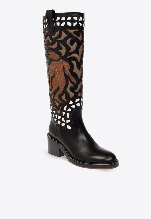 Chloé Mallo 65 Embroidered Leather Knee-High Boots CHC23W684 FY-2ZA