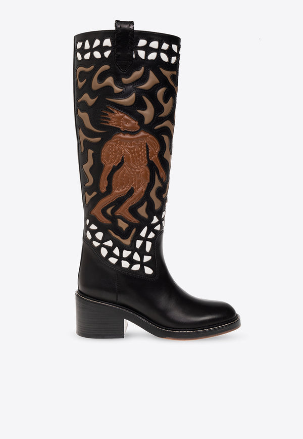 Chloé Mallo 65 Embroidered Leather Knee-High Boots CHC23W684 FY-2ZA