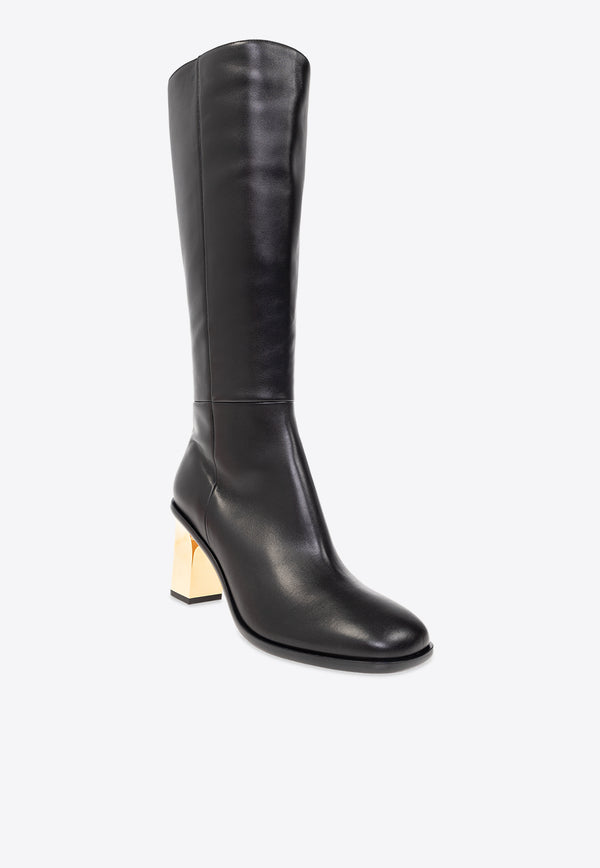 Chloé Rebecca 75 Leather Knee-High Boots Black CHC23W927 F5-001