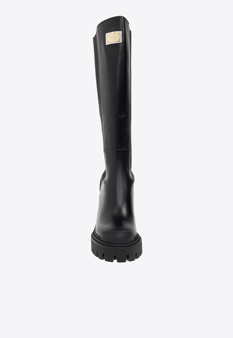Dolce & Gabbana 120 Logo-Plaque Knee-High Boots CU1072 AB640-80999