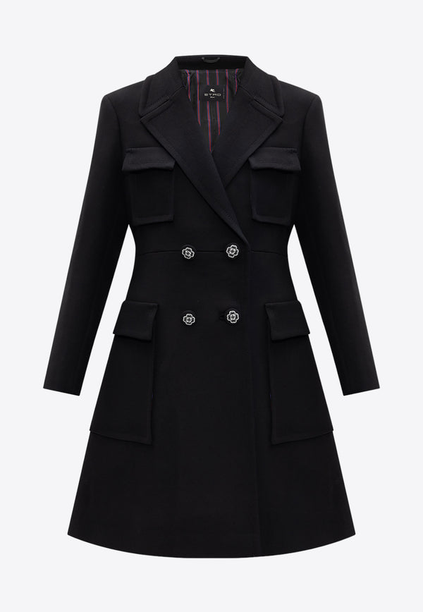 Etro Double-Breasted Wool Coat D11400 492-1 Black