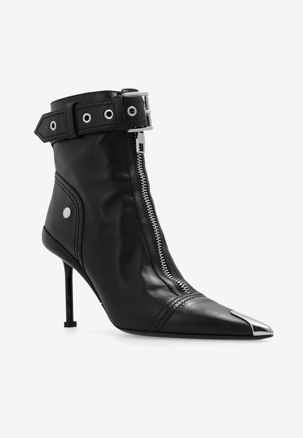 Alexander McQueen Slash 100 Buckle Leather Ankle Boots Black 768101 WIDR4-1081