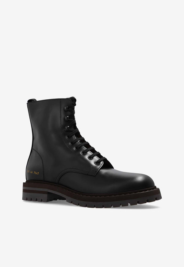 Common Projects Lace-Up Leather Combat Boots COMBAT 2401-BLACK 7547