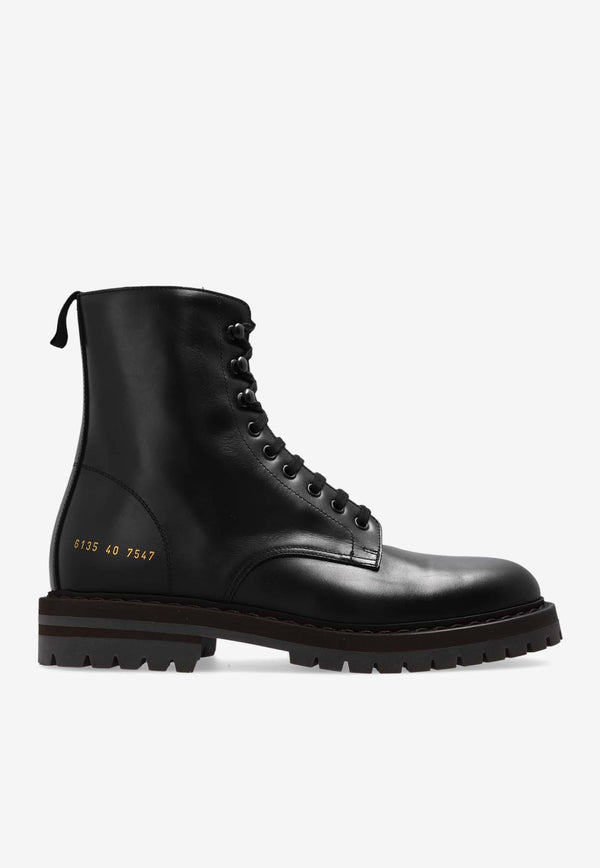 Common Projects Lace-Up Leather Combat Boots COMBAT 6135-BLACK 7547